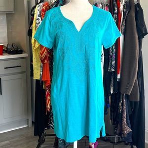 Style & Co Turquioise Dress Heavy Embellishment on Bodice 100% Cotton Medium